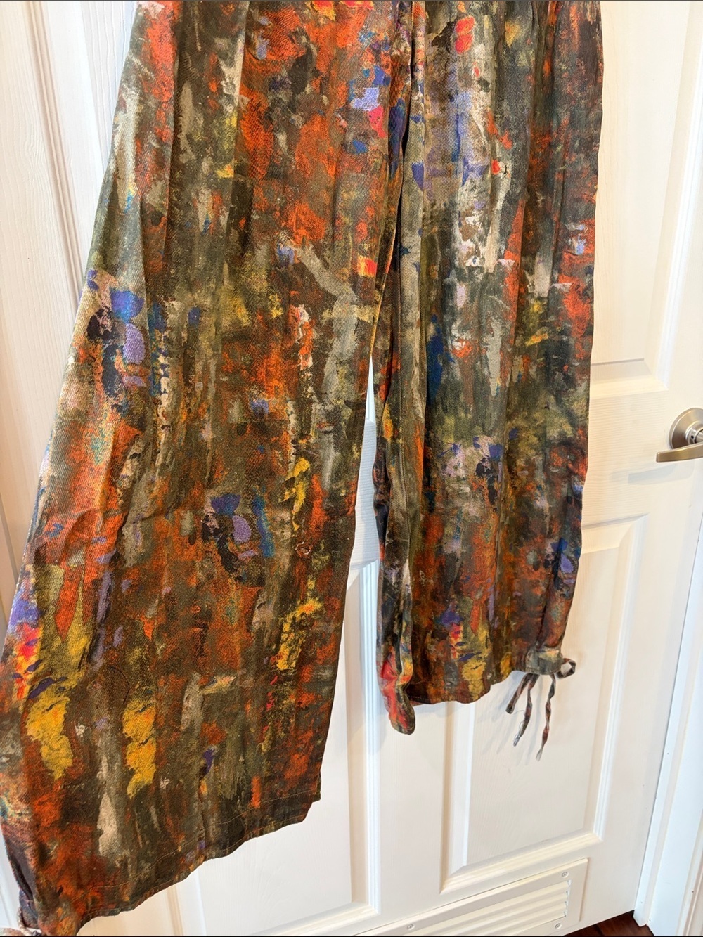 RESTOCKED DAVI & DANI Olive Orange Paint-Splatter Denim Balloon Bottom Pant - Picture 4 of 11